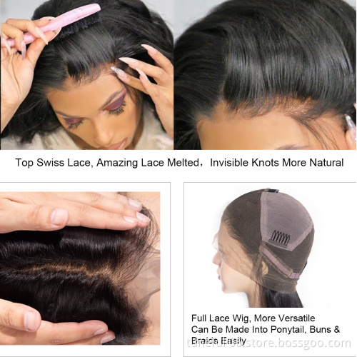 Brazilian Straight Pre Plucked Raw Virgin Cuticle Aligned Human Hair Lace Front Wig With Baby Hair Swiss 360 Lace Frontal Wig